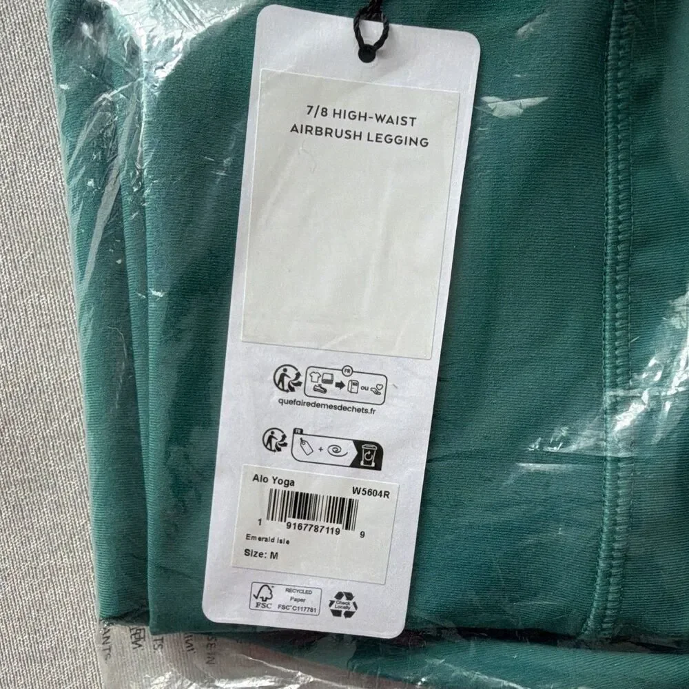 ALO YOGA 7/8 High-Waist Airbrush Legging Emerald Isle Green Size M Medium NWT
